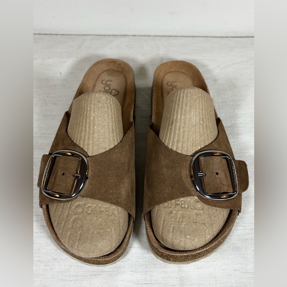 Yokono Spain Suede Leather Slide Sandals Brown Cork Footbed Women’s Size 9